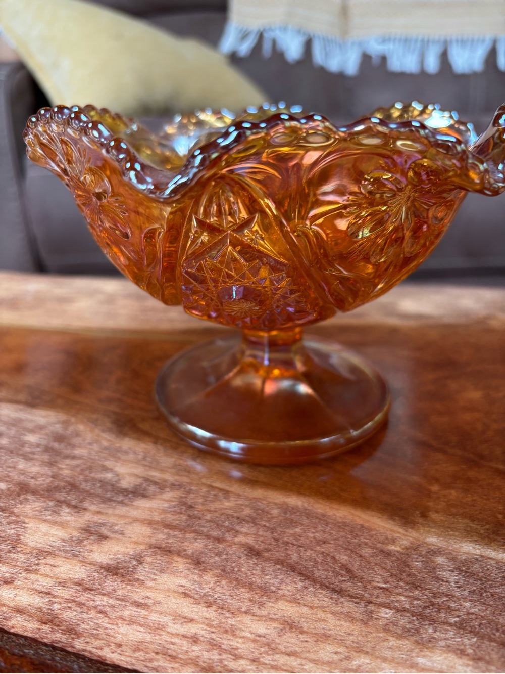Indiana Glass Amber Carnival Pedestal Bowl